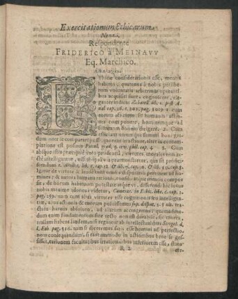 Exercitationum Ethicarum Nona. Respondente Friderico a Meinaw Eq. Marchico.