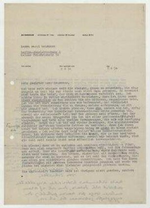 Brief von Jan Tschichold an Raoul Hausmann. München