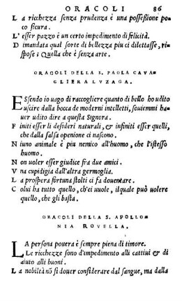 Oracoli Della S. Paola Cavagliera Lvzaga.