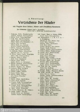 2. Abteilung. Häuserbuch : 2. Abteilung. Verzeichnis der Häuser mit Angabe ihrer Besitzer, Mieter, Straßen- und Ortslisten-Nummern