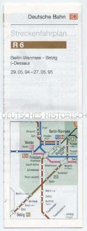 Fahrplan der Deutschen Bahn für die Strecke Berlin - Wannseee - Belzig (-Dessau) im Winterhalbjahr 1994/95