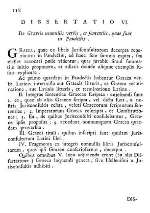 Dissertatio VI. De Graecis nonnullis verbis, et sententiis, quae sunt in Pandectis.