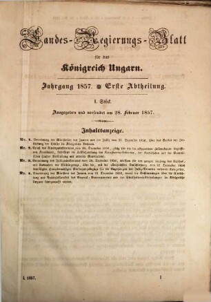 Landesregierungsblatt für das Königreich Ungarn = Magyarországot illető Országos Kormánylap. 8, 8. 1857