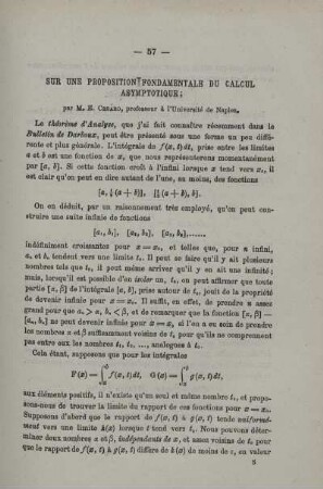 SUR UNE PROPOSITION FONDAMENTALE DU CALCUL ASYMPTOTIQUE.