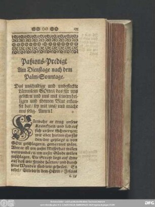 Paßions-Predigt Am Dienstage nach dem Palm-Sonntage.