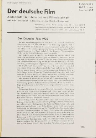 Der Deutsche Film - 1937-Jan: Der Deutsche Film - 1937-Jan