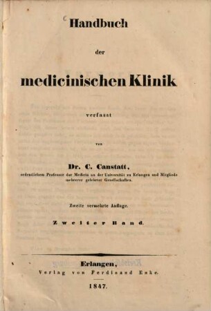 Die specielle Pathologie und Therapie : vom klinischen Standpunkte aus bearbeitet, 2