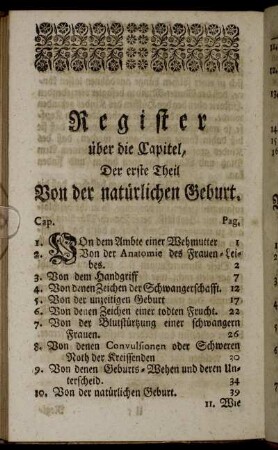 Register über die Capitel.