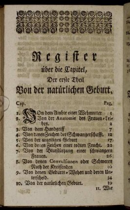 Register über die Capitel.