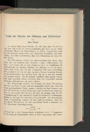 Notiz zur Theorie der Diffusion und Elektrolyse.