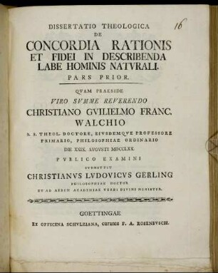 1: Dissertatio Theologica De Concordia Rationis Et Fidei In Describenda Labe Hominis Natvrali. Pars Prior