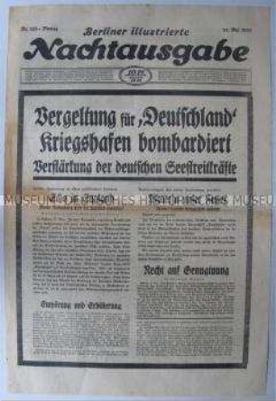 Abendzeitung "Berliner illustrierte Nachtausgabe" u.a. zum Angriff auf den Kreuzer "Deutschland" durch Streitkräfte der Spanischen Republik