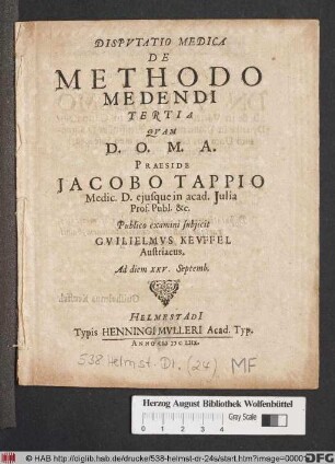 Disputatio Medica De Methodo Medendi Tertia