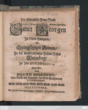 Die Königliche Freye Stadt Sanct Georgen In Nider Hungarn
