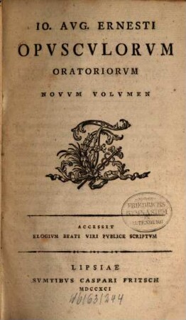 Opuscula Oratoria : novum Volumen