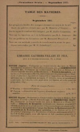 Table des matières. Septembre 1895.