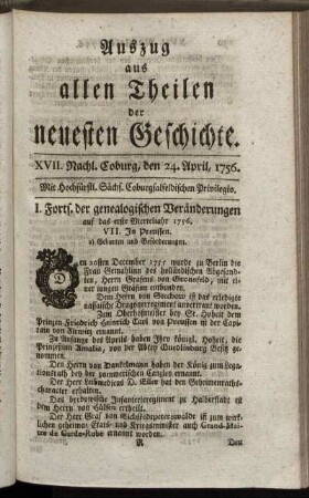 XVII. Nachl. Coburg, den 24. April, 1756.