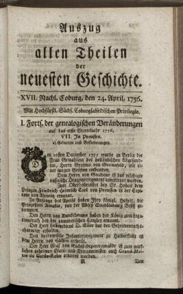 XVII. Nachl. Coburg, den 24. April, 1756.