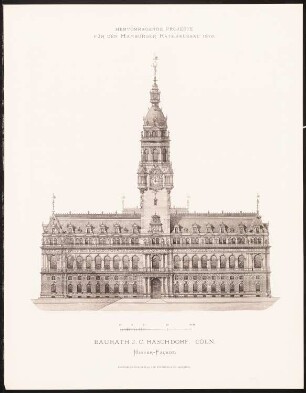 Hervorragende Projekte für den Hamburger Rathausbau 1876: Rückansicht