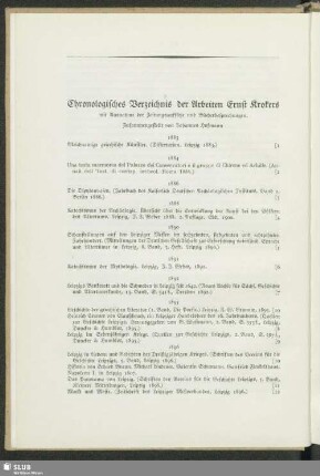 Chronologisches Verzeichnis der Arbeiten Ernst Krokers mit Ausnahme der Zeitungsaufsätze und Bücherbesprechungen