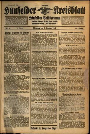 Erste Ausgabe vom Mittwoch, den 05. Januar 1938.