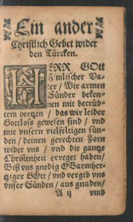 Ein ander Christlich Gebet wider den Türcken.