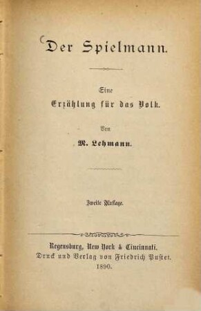 Der Spielmann : eine Erzählung für das Volk