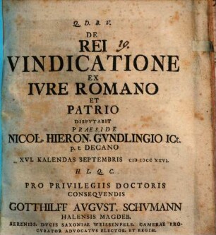 De Rei Vindicatione Ex Iure Romano Et Patrio