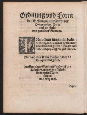 Ordnung und Form des Gesangs zum Ampt der Communion/ Beide auff die Festa und gemeinen Sontage.
