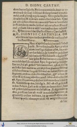 Domini Dionysii Carthusiensis De obedientia superioribus praestanda tractaculus