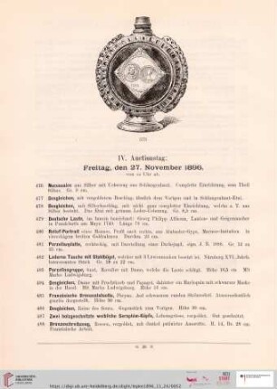 IV. Auctionstag: Freitag, den 27. November 1896 (Nr. 476 - 645)