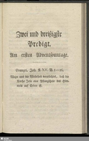 Zwei und dreißigste Predigt. Am ersten Adventssonntage