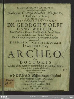 Disputationem medicam inauguralem de archeo