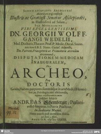 Disputationem medicam inauguralem de archeo
