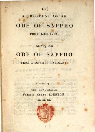 A Fragment of an Ode of Sappho from Longinus
