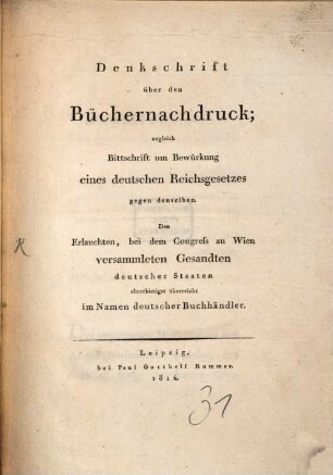 Denkschrift über den Büchernachdruck