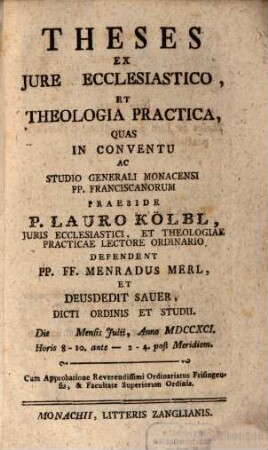 Theses ex iure ecclesiastico et theologia practica