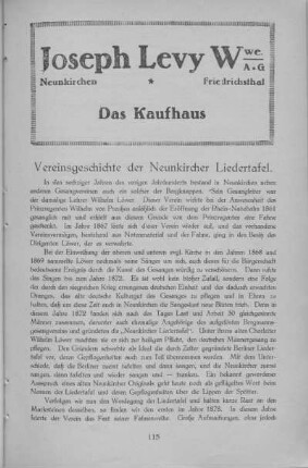 Vereinsgeschichte der Neunkircher Liedertafel.