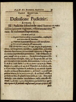 Caput Quintum. De Defensione Pudicitiae.