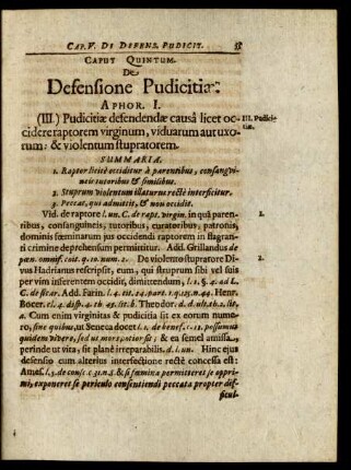Caput Quintum. De Defensione Pudicitiae.