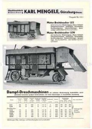 Motorbreitdrescher Modell "LES und LEN" und Dampfdreschmaschine
