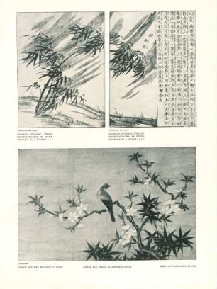 Tachibana Morikuni ... Bambus-Stauden im Sturm ... Utanosuke ... Vogel auf einem blühenden Zweig ...