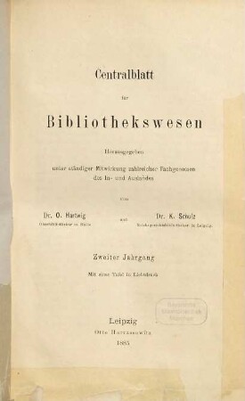 Zentralblatt für Bibliothekswesen. 2. 1885