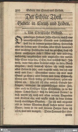 Der sechste Theil. Gebete in Creutz und Leiden