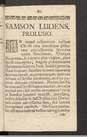 Samson Ludens: Prolusio.