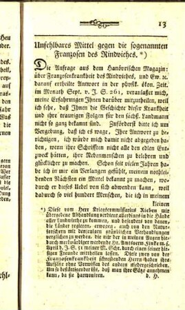 Unfehlbares Mittel gegen die sogenannten Franzosen des Rindviehes.