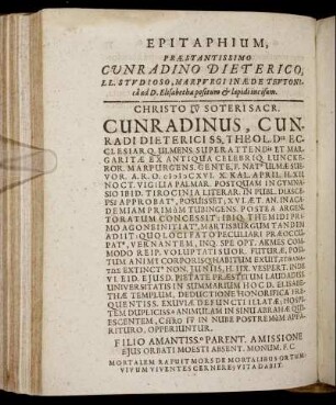 Epitaphium, Præstantissimo Cunradino Dieterico [...]