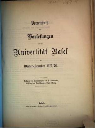 Verzeichnis der Vorlesungen. 1875/76, 1875/76. WS