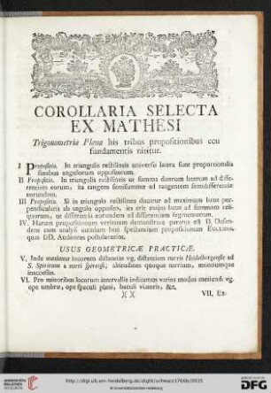 Corollaria selecta ex Mathesi