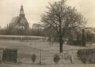 Kamenz, Stadtkirche : Stadtkirche St. Marien, Blick von der Südhöhe des Herrentals (von Osten)